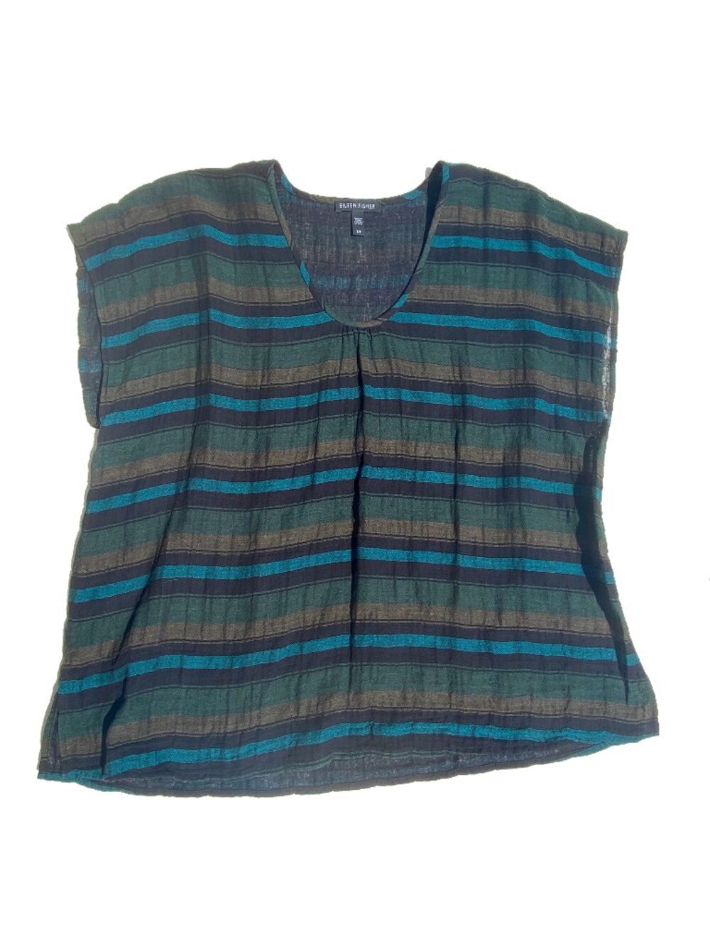 Eileen Fisher striped V neck Nori top. Gauzy summery vibe. EUC. Size S/P.